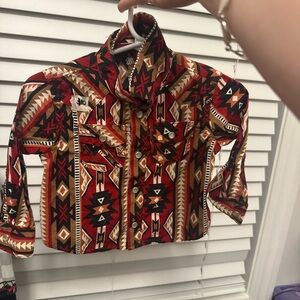 Southwestern Print Button-Up Jacket in Red, Black & Tan